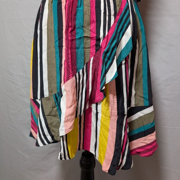 Express Women's Multicolor Striped Sleeveless Ruffle Wrap Dress‎ New Size Medium - Picture 3 of 9